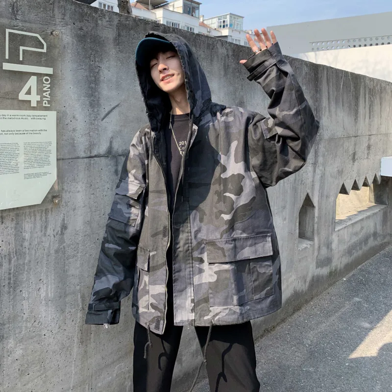 

Autumn New Camo Jacket Men Fashion Printing Casual Military Wind Hooded Jacket Man Streetwear Wild Hip Hop Loose Bomber Jacket