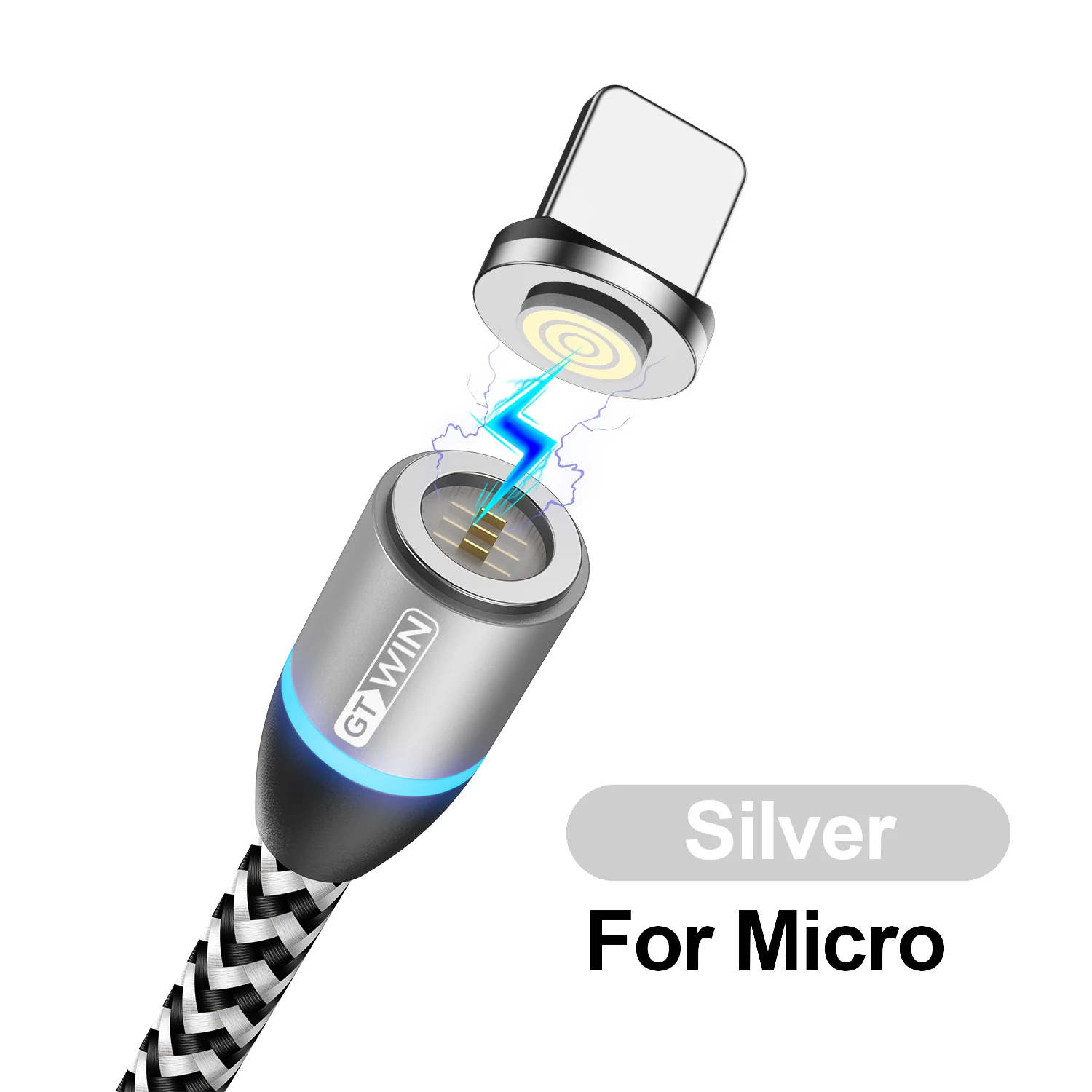 Магнитный кабель GTWIN для быстрой зарядки для iPhone 11 Pro Max, кабель Micro USB, магнитный кабель type C для Xiaomi Redmi Note 7 Pro - Цвет: For Micro Silver