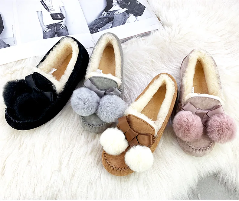 High Quality 100% Natural Fur Genuine Leather Women Flat Shoes New Fashion Women Moccasins Casual Loafers Plus Size Winter shoes