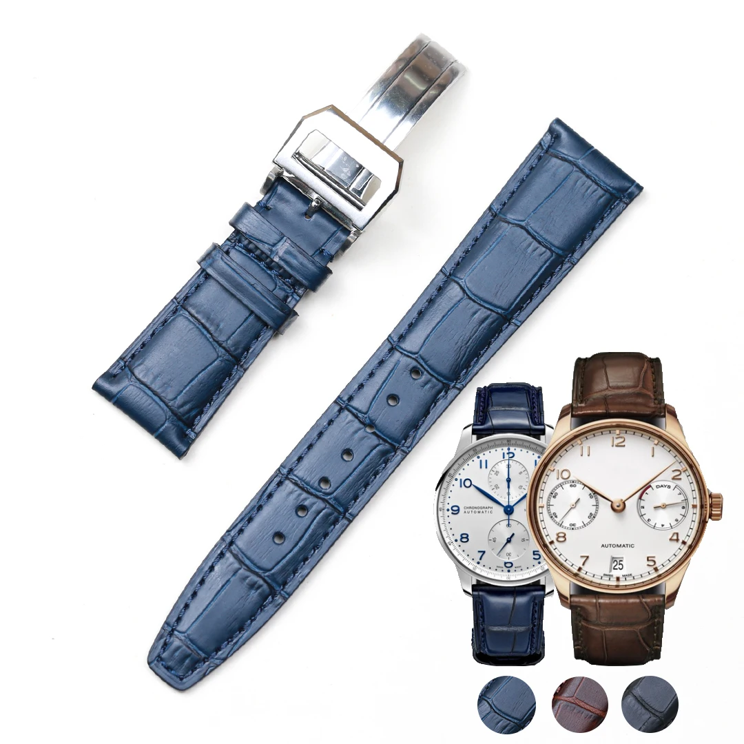 Pesno Genuíno Couro da Pele de Bezerro Preto Marrom Azul Escuro Relógio Banda Masculino Relógio Acessórios 20 mm 22 mm Compatível para Iwc Português