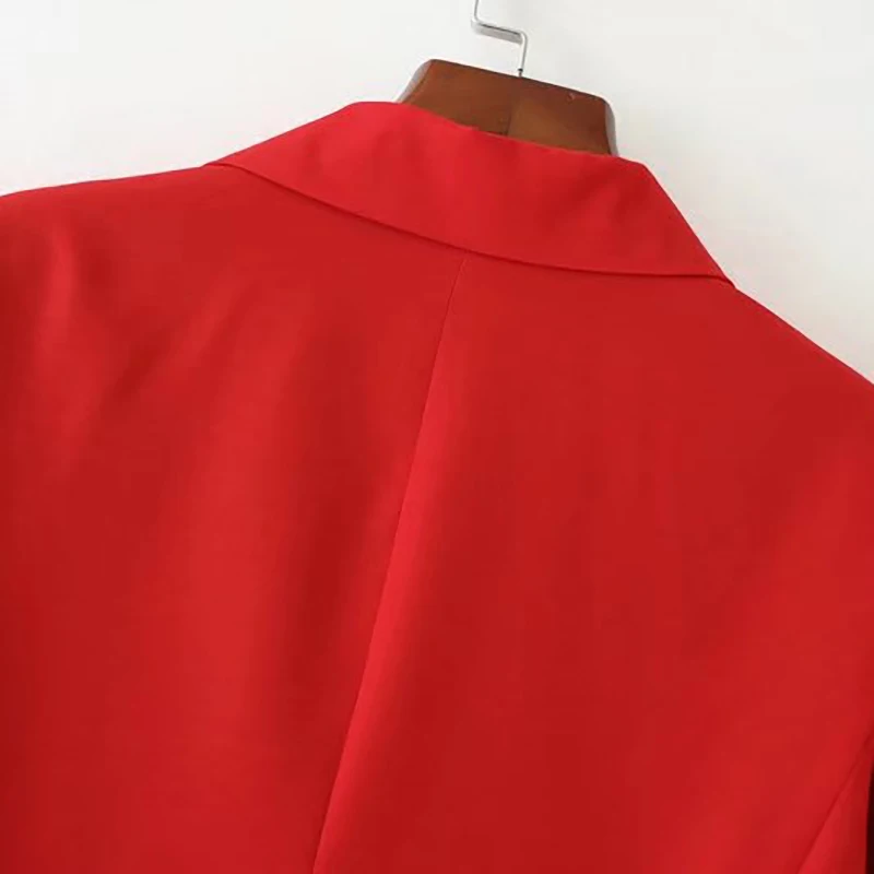 Элегантные женские двубортные офисные блейзеры с вырезами на шее и карманами, красное пальто с длинным рукавом, однотонная женская куртка, Женская куртка