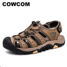 COWCOM/женские сандалии корова из натуральной кожи; уличные повседневные сандалии; мужская пляжная обувь; CLK-8326
