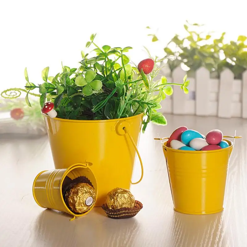 

10pcs/lot Creative Candy Color Mini Iron Bucket Flower Pot Children's Day Birthday Party Tin Candy Box