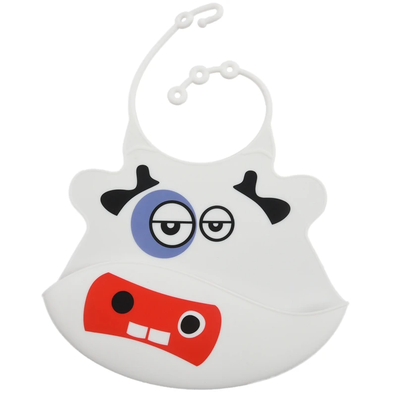 

Waterproof bib Easy Cleaning Silicone for Baby - Cow White