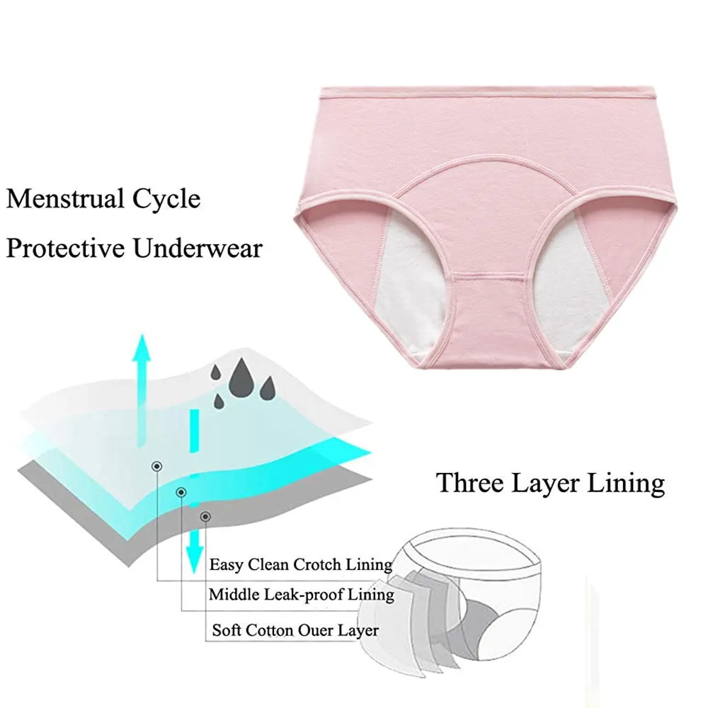 3 Pcs Menstrual Period Panties Women Cotton Plus Size Leakproof Period  Underpants Breathable Waterproof Menstruation High Waist