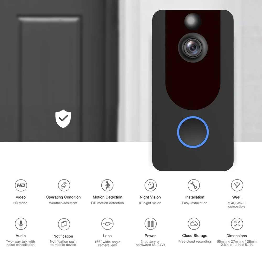 EKEN V7 HD 1080P Smart Wireless WiFi Video Doorbell Camera Video Intercom Night Vision PIR Doorbell Wireless Surveillance Camera