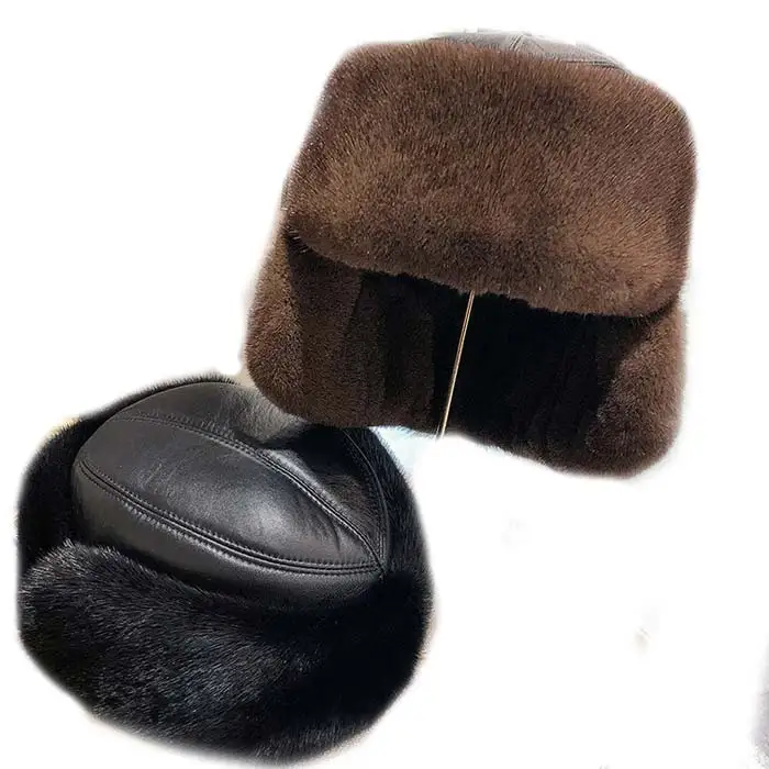 Middle-Aged And Old Men'S Mink Fur Hats Warm Earmuffs With Sheepskin Leather Hats