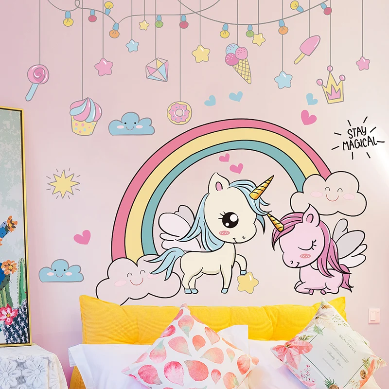 [SHIJUEHEZI] Мультяшные Животные наклейки на стену DIY Радуга Единорог Детская комната