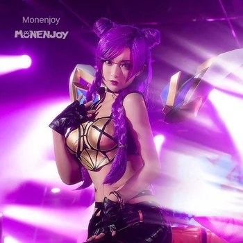 

K/DA Kaisa Long Purple Braid Wig With Bun Cosplay Costume KDA Kai'Sa Women Heat Resistant Synthetic Hair Party Role Play Wigs