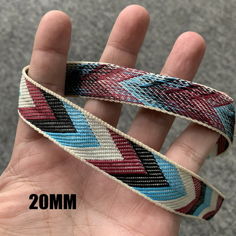 0.75 Inch 20MM Colorful Geometric Single Face Jacquard Embroidered Ribbons DIY Apparel Wrapping Trim Sewing Accessories 5 Yards