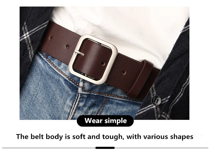 New Wide Leather Waist Strap Belt High Quality Women Square Pin Metal Buckle Belts Woman Belts For Jeans