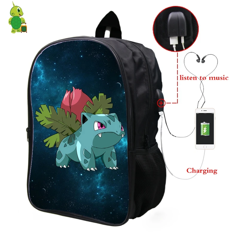 Рюкзак Pokemon Ivysaur Galaxy Space, многофункциональный usb-разъем для наушников, школьные сумки для мальчиков-подростков, рюкзак для девочек с отделением для ноутбука