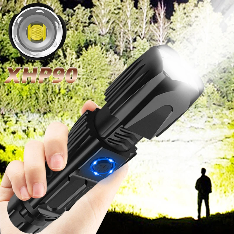 Linterna LED recargable de alta potencia xhp70.2, linterna táctica XHP90, 18650 o 26650, lámpara de caza para acampar|Linternas y antorchas| - AliExpress