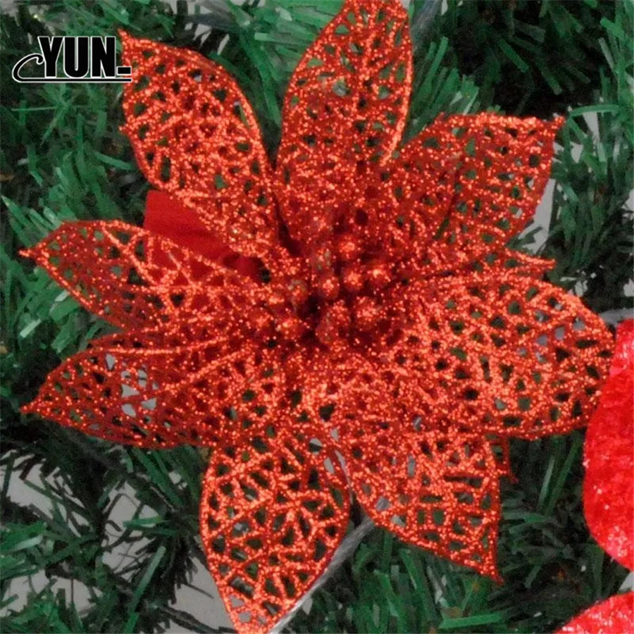 Artificial Hollow Flowers Beautiful Ornament Hanging on The Christmas Tree Wedding Christmas Valentine's Day Decorations 7D - Цвет: red
