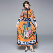 Robe Vintage imprimée Maxi pour femmes, avec nœud papillon, longueur cheville, robes de soirée régulières, grande chemise pivotante, 2021 