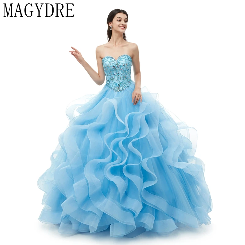 Light Blue/lilac Ball Gown Tulle Satin Appliques Evening Dress Long Dress Floor Length Prom Dress