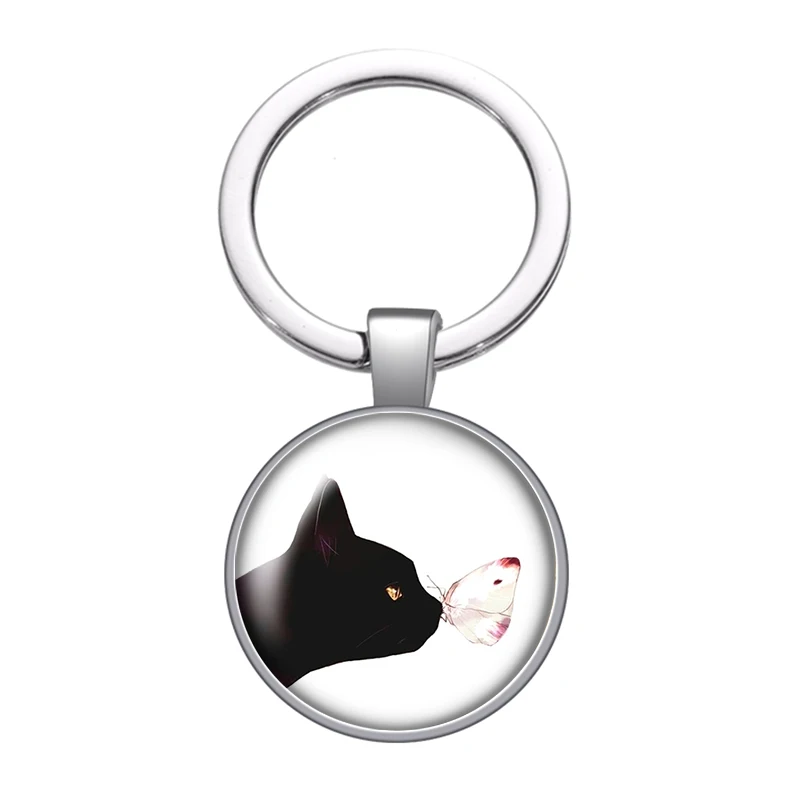 Love Cat pet footprints собаки стеклянный выпуклый брелок сумка автомобильный брелок кольцо держатель подвески Серебристые брелоки для мужчин и женщин Подарки - Цвет: ZB1031-01