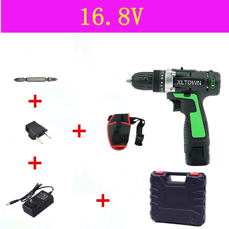 16.8V B XLTOWN 12/16. 8/21v аккумуляторная электрическая дрель Перезаряжаемые литий Батарея многофункциональная электрическая отвертка Мощность инструменты сверла по металлу - Цвет: 16.8V B