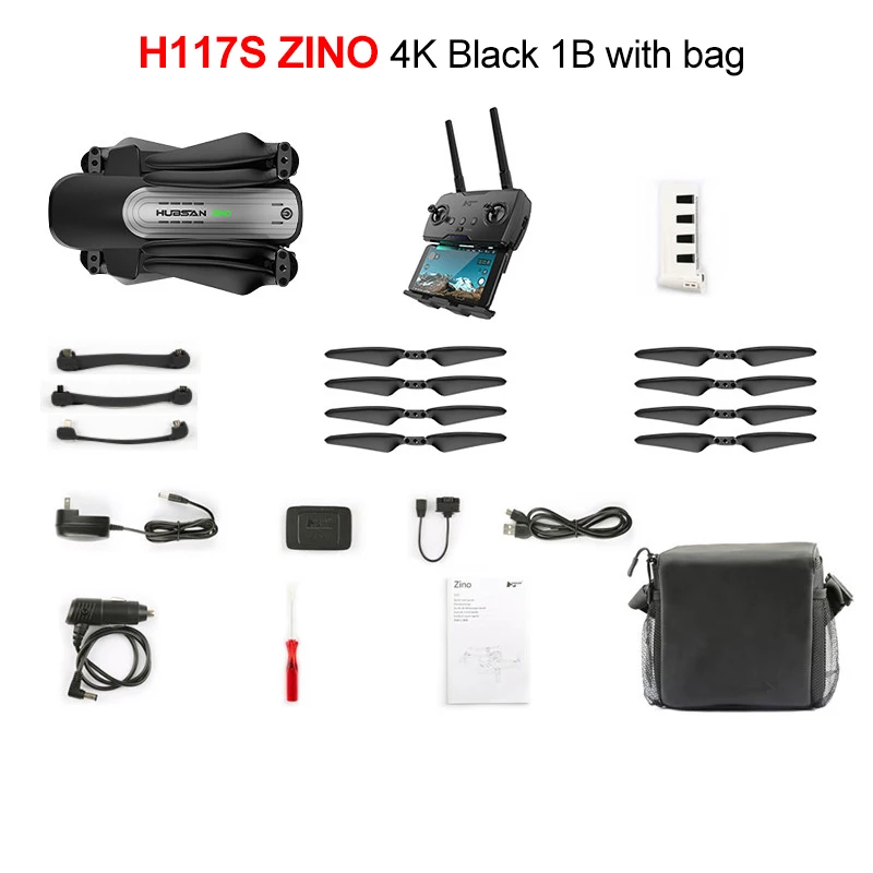black 1B with bag Hubsan H117S Zino gps 5,8 Г 1 км Складная рукоятка с видом от первого лица в формате 4K UHD, Камера 3-осевому гидростабилизатору RC Дрон Квадрокоптер RTF высокое Скорость - Цвет: black 1B with bag