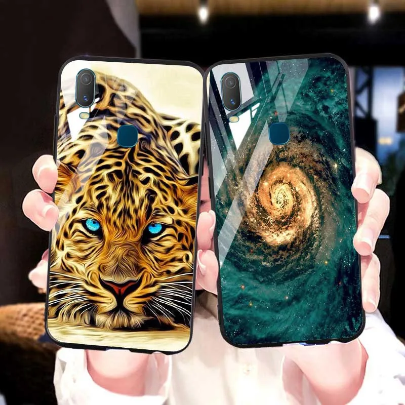 Чехол из закаленного стекла для Vivo Y11 2019 чехол s Роскошный Звездный космический