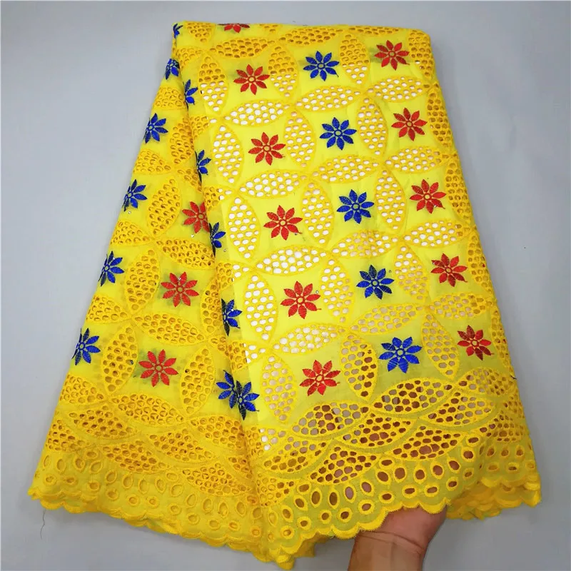 Tissu африканская кружевная ткань из хлопка, швейцарская вуаль, кружево в швейцарском стиле, желтая сухая кружевная ткань в нигерийском стиле, хлопковая вуаль, кружевная ткань, 5 ярдов/лот
