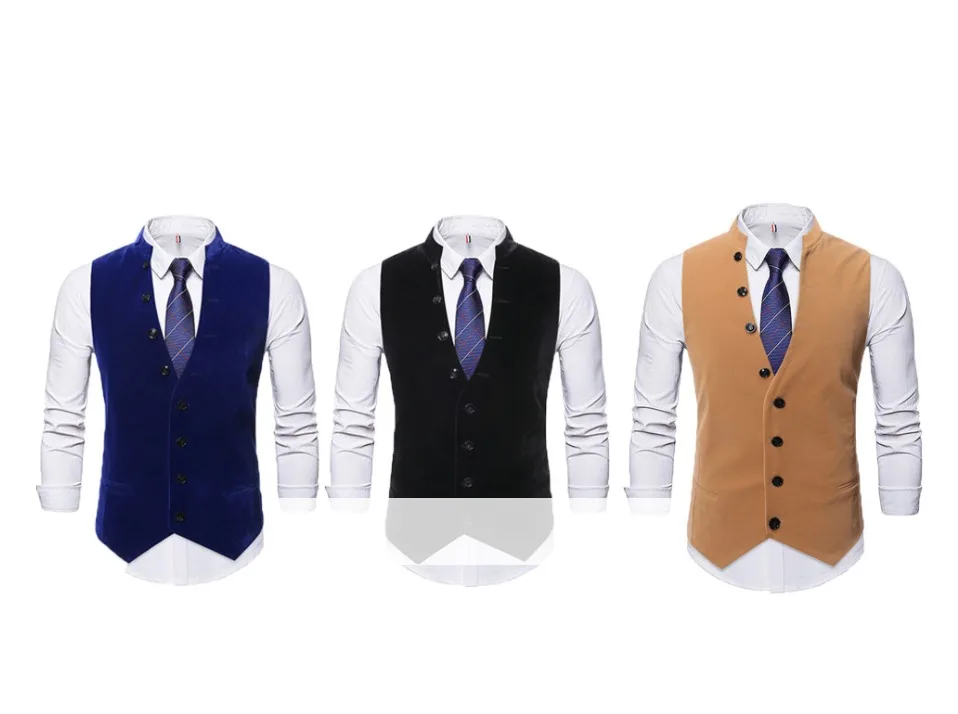 Autumn Winter Mens Vest Suit Casual Mens Sleeveless Suit Vest Solid Color Black Cotton Single Breasted Men's Waistcoat Gilet