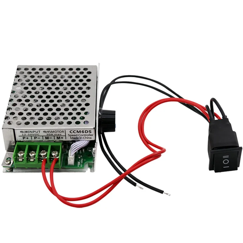 12-50 в ШИМ контроллер скорости двигателя постоянного тока 12V24V36V48V контроль скорости с обратным переключателем 30A металлический корпус максимум 1500 Вт