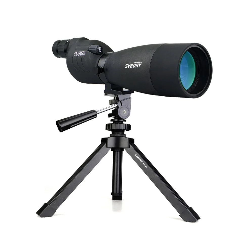 Visando o Escopo Reto à Prova Água para Tiro ao Alvo Observação de Aves + Tripé Svbony Prisma Telescópio Dwaterproof Caça 25-75x70mm Bak4 2 telescópio reto à prova dwaterproof água para