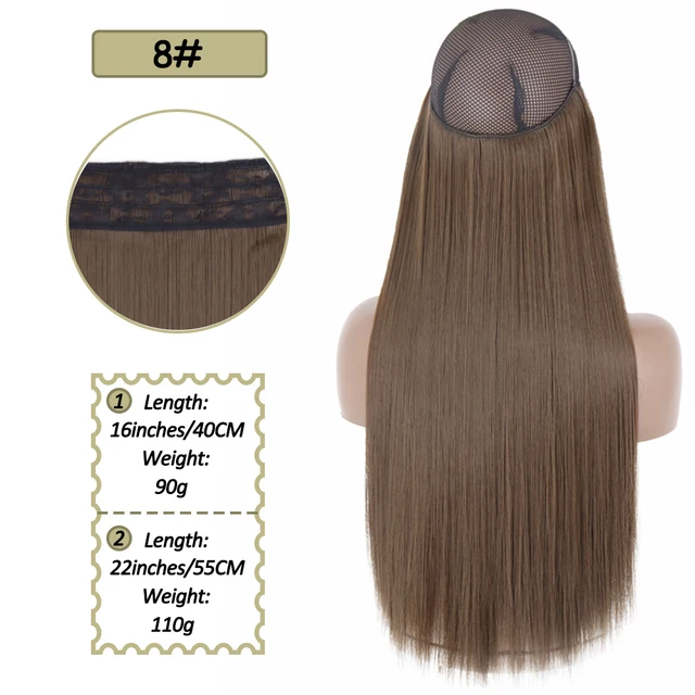 Synthetic No Clip Halo Hidden Hair Extension Ombre Artificial Natural Fake False Long Short Straight Hairpiece Blonde For Women 8