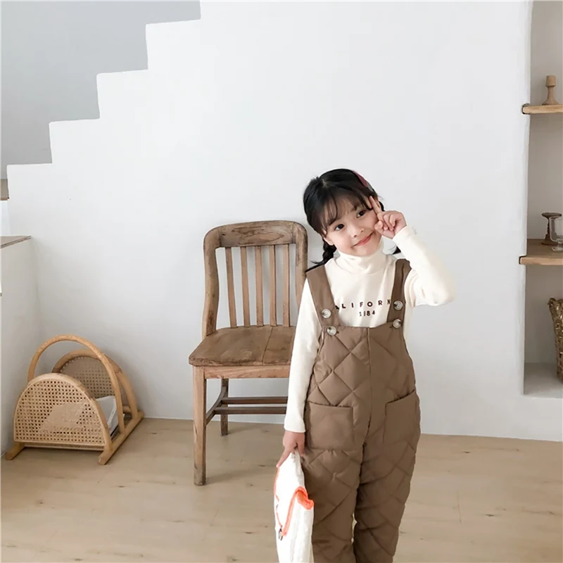 Autumn Winter Baby Boy Girl Suspender Pants Children Cotton Solid Pattern Cotton Pants Overalls Trousers