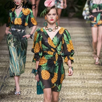 

Fall Winter Lantern Sleeve Middle Sleeve Bow Sexy V-Neck Print Sling Bohemia Mini Dress Women Spring And Summer High Quality