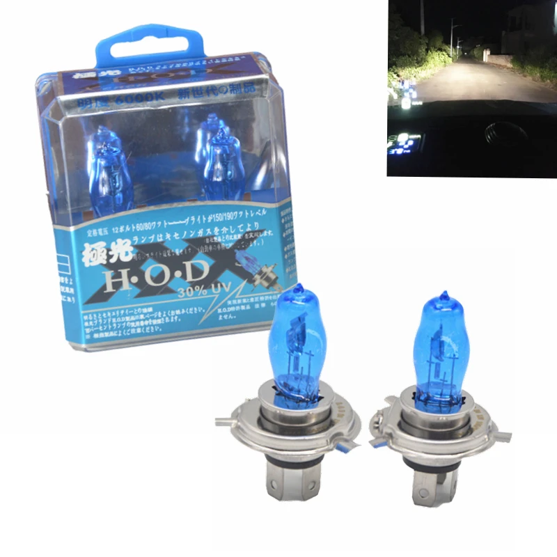 

2 шт., супер ярсветильник галогенные лампы для передней фары автомобиля, 12 В постоянного тока, H4, 100 Вт, 6000K