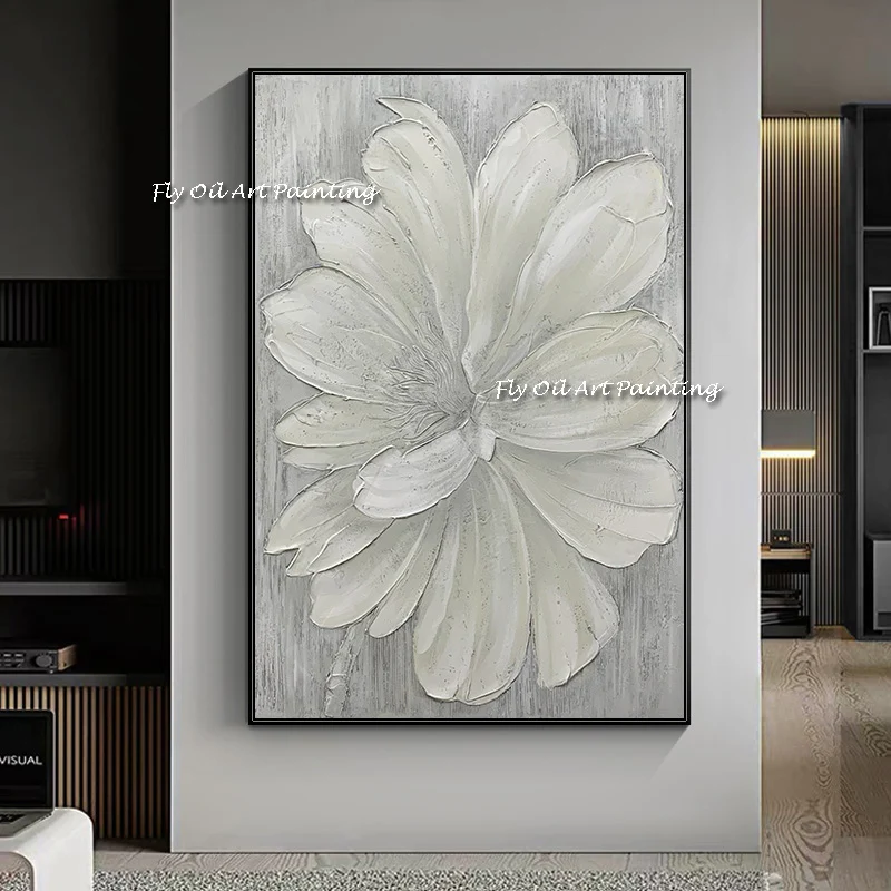

Abstract Canvas Pure 100% hand-painted flower oil painting grey white for living room hotel restaurant decoration painting
