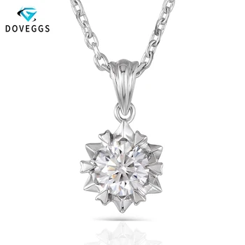 

DovEggs Sterling Solid 925 Silver Center 1CTW 6.5MM H Color VVS Moissanite Necklace for Women Flower Shaped Pendant