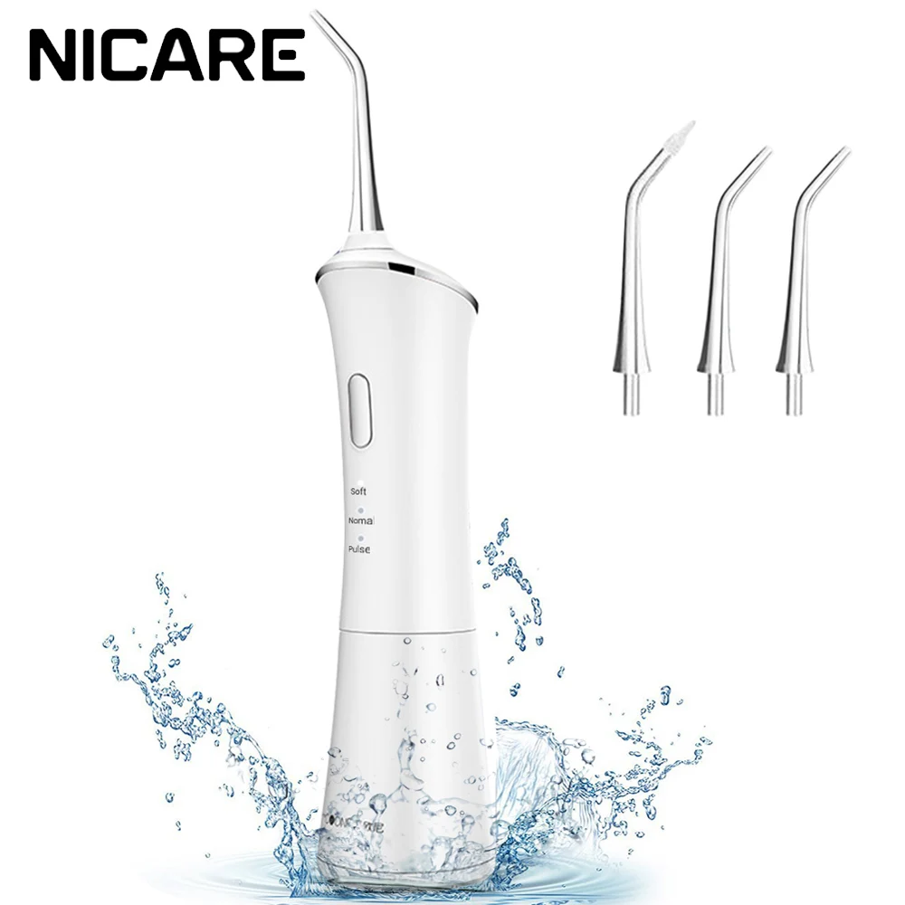 

NICARE Portable Oral Irrigator Water Flosser Teeth Cleaner USB Rechargeable 3 Mode Home Dental Water Pick Scaler with 3 Jet Tips
