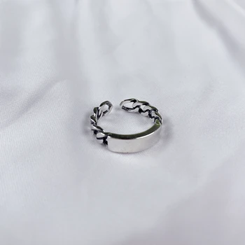 

Nordic style simple retro chain shape smooth surface ring open style attractive ladies party high quality real 100%925 jewelry