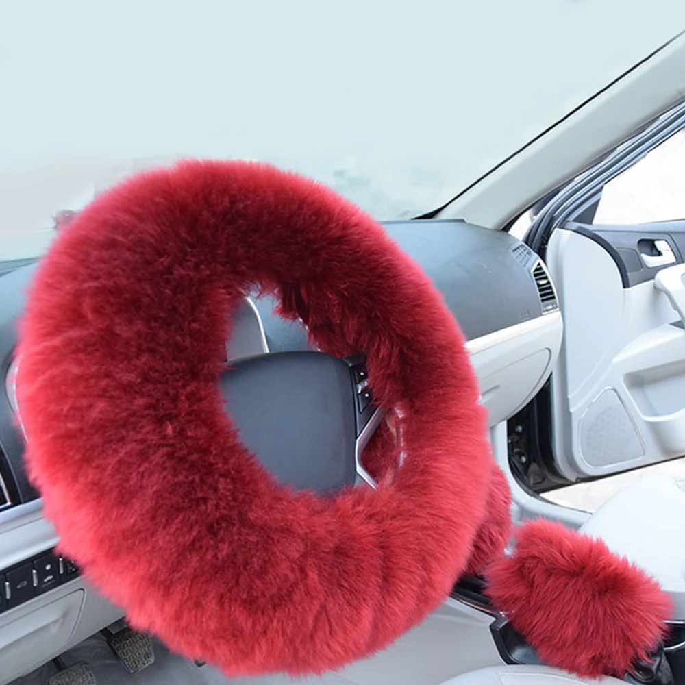 3 шт. универсальный зимний теплый чехол рулевого колеса автомобиля шерсть ручной тормоз переключения передач - Название цвета: As Shown