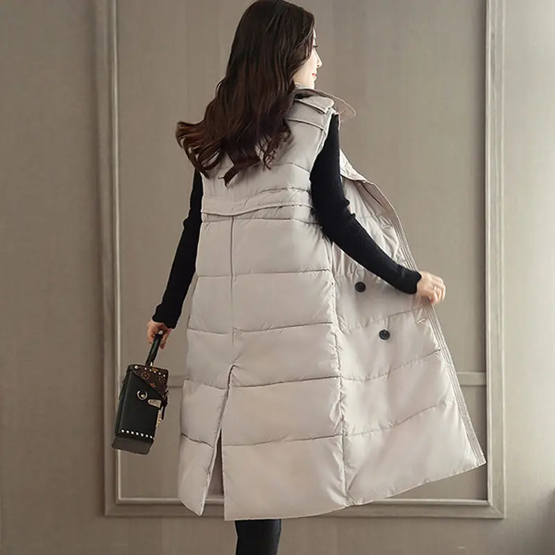 Casual Down Jacket Cotton Vest Jacket Female 2019 Autumn and Winter Clothing New Fashion Long Coat