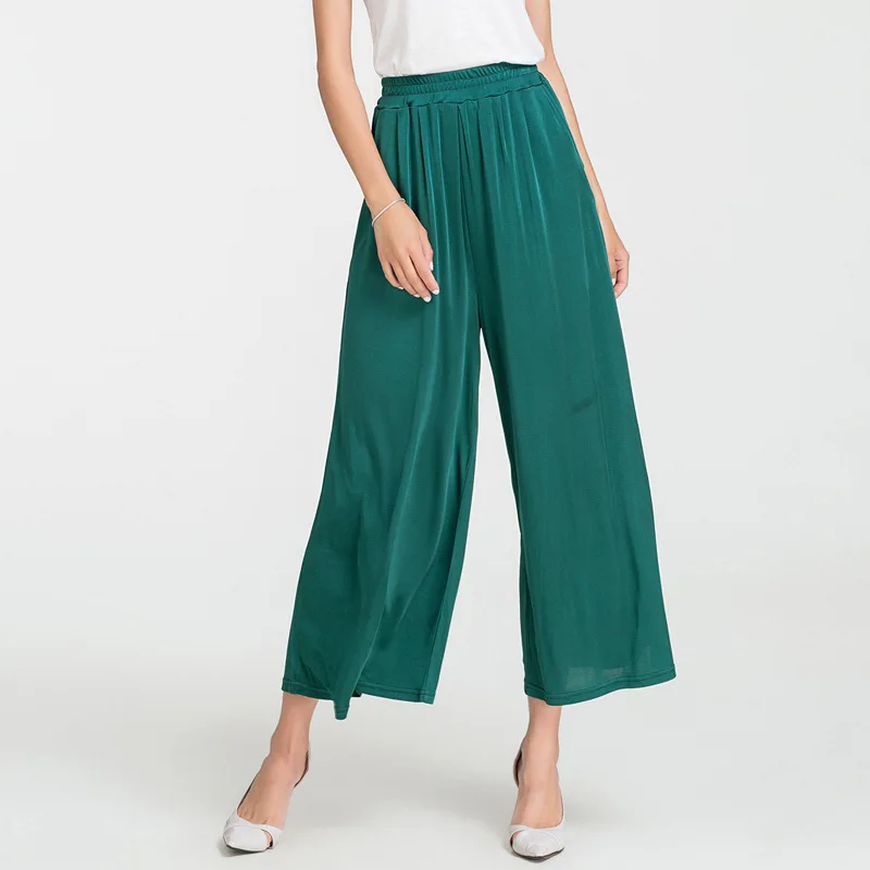 Women's 50 Silk 50 Viscose Knit Wide Leg Stretchy Loose Type Pants