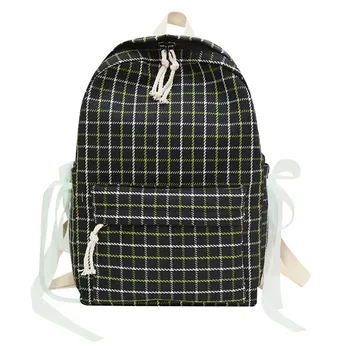 

Women Small Fresh Plaid Canvas Ladies Backpack Fashion Student Bag Casual Wild Large Capacity Travel Backpack Mochila #T1G