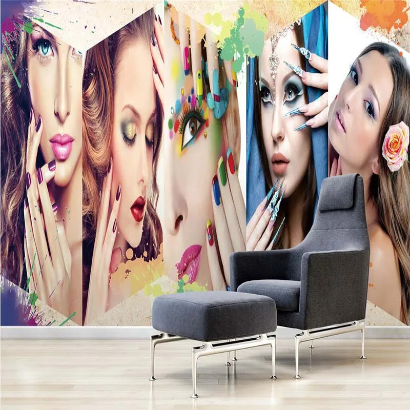 Пользовательские салон красоты обои для стен обои мода красота модель фото обои макияж Магазин фреска фон настенная роспись - Цвет: Черный