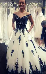Черно-белые свадебные платья с карманами Элегантное свадебное платье в готическом стиле для женщин кружевное платье с аппликацией de mariee 2019