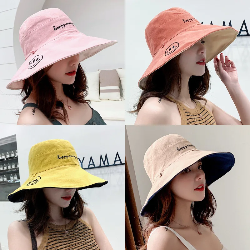 Summer double-sided fisherman's hat children Korean tide sun hat Joker sunscreen UV visor thin basin hats