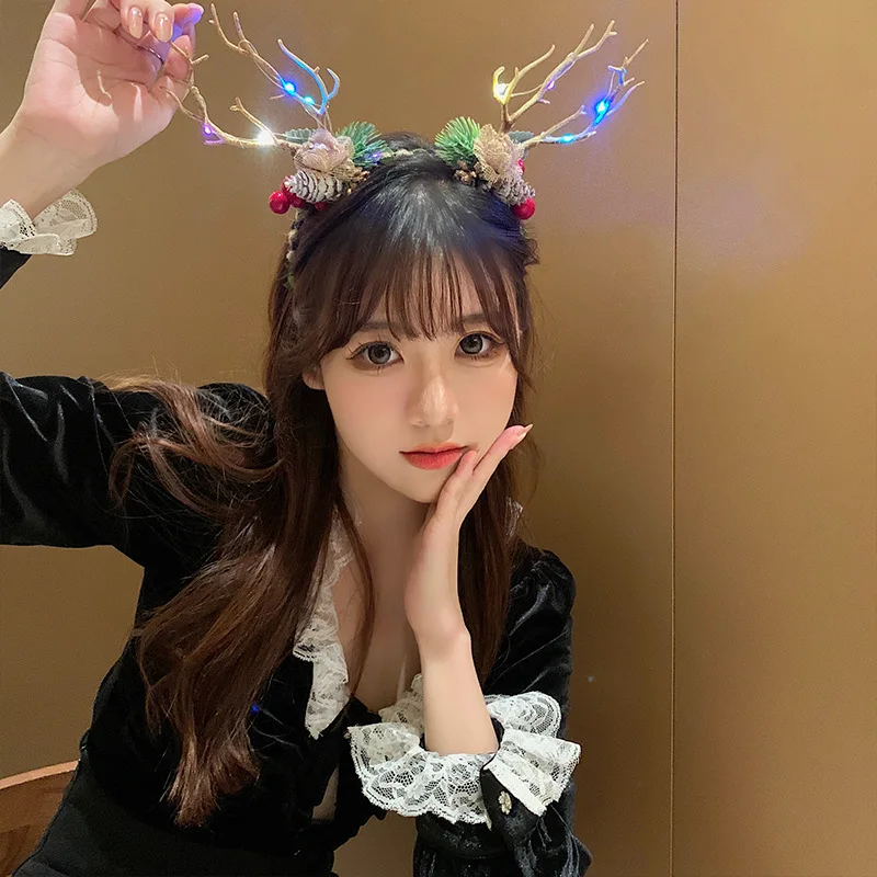 Christmas Antler Headband Elk Branches Winter Luminous Headwear Headband Christmas Ornaments Hairpin Hair Accessories