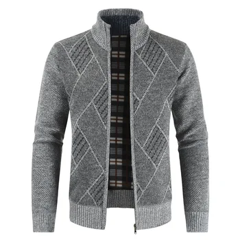 

2020 Harajuku Stand Sleeve Cardigan Sweater Collar Jacket Winter Autumn Contrast Long Men Casual Slim Patchwork Zipper Color