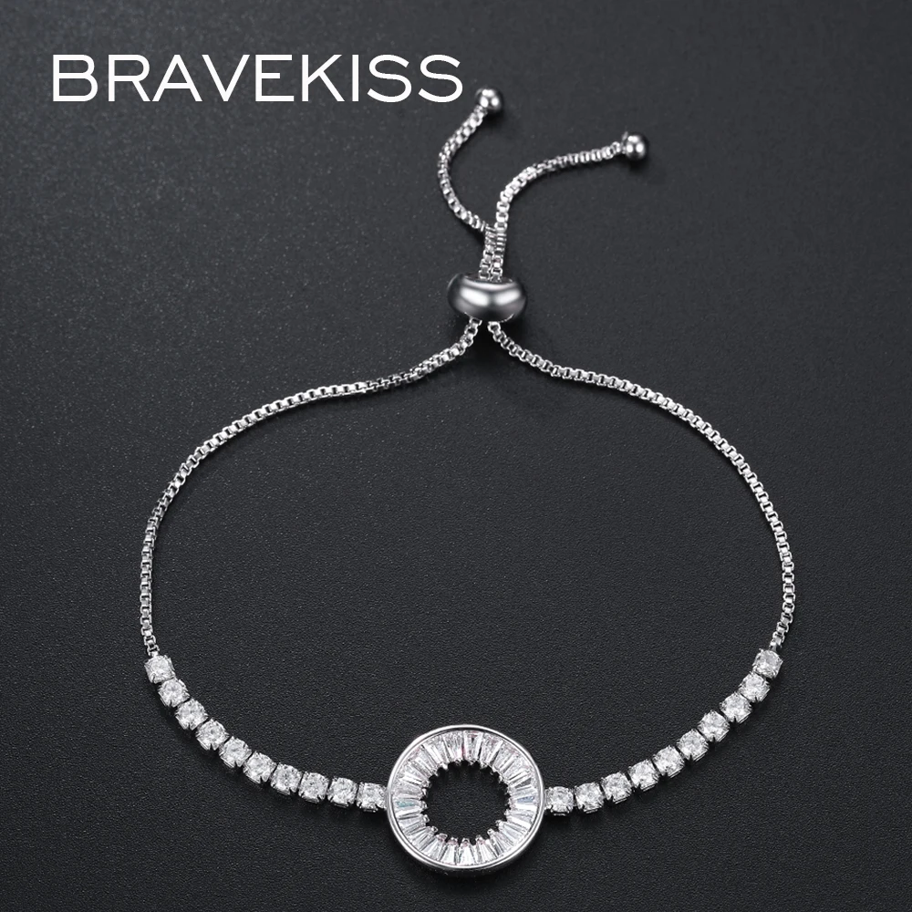 Bravekiss Annulus полые круглые браслеты Модные CZ теннисные Милые Браслеты для женщин ювелирные изделия с кристаллами аксессуары Mujer UB0189