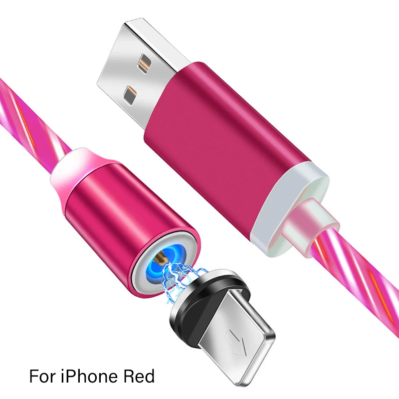 Red For iphone Светодиодный магнитный usb-кабель Micro USB type C, Яркий светящийся зарядный шнур, 1 м, быстрая зарядка для iPhone 7 X, samsung, Xiaomi, кабель - Цвет: Red For iphone