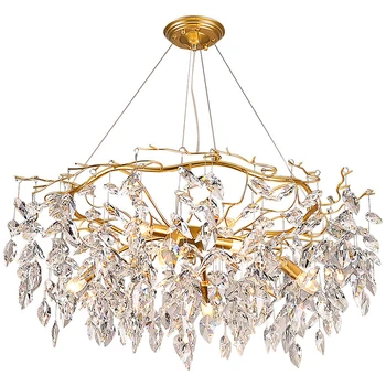 

American-style Living Room Chandelier Dining Room Bedroom Light Luxury Branches Post-modern European Lamps Leaf Crystal Lamp
