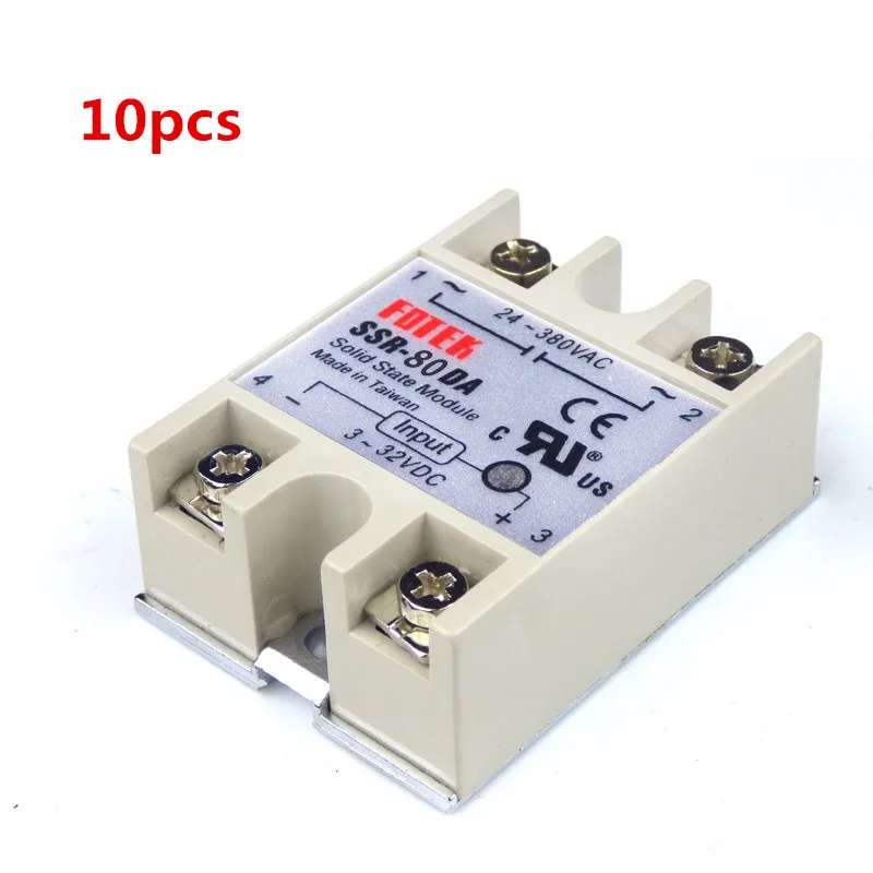 

10PCS 24-380VAC to 3-32VDC 80A/250V SSR-80DA Solid State Relay Module