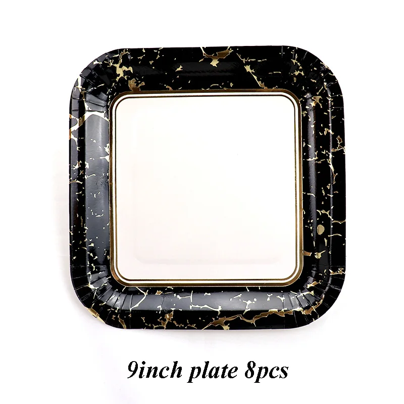 9 inch Plate Черная Серия золотые блокирующие одноразовые столовые приборы бумажные тарелки для вечеринки салфетки чашки соломки для дней рождения вечерние свадебные год Декор - Цвет: 9 inch Plate